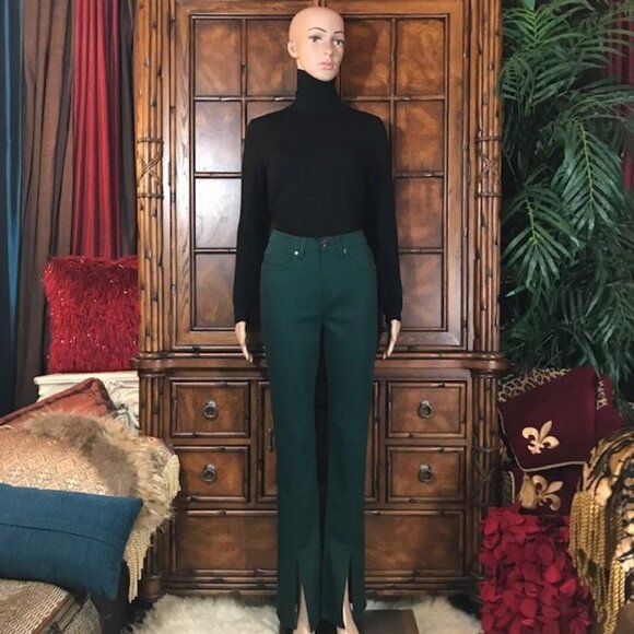 NWOT DG2 Teal Front Slit Center Seamed Stretch Cotton Blend Bootcut Jean - Picture 2 of 10